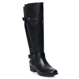 New Women's Noemi Knee High Full Zip Black Riding Moto Chunky Heel Boots Size 7